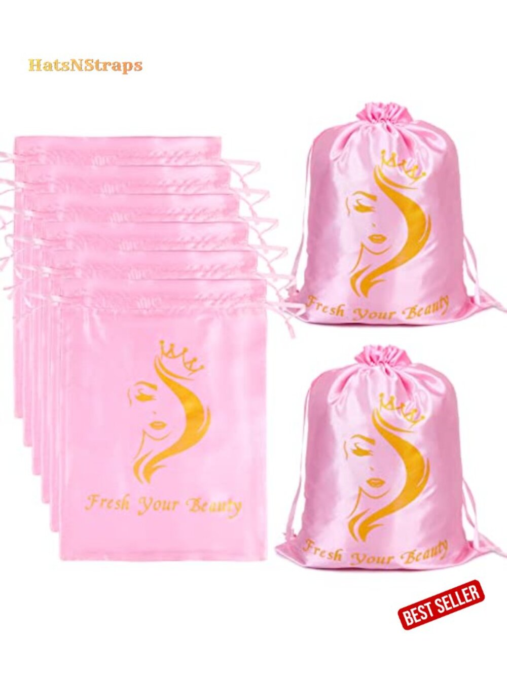 Satin Storage Pouches for Hair Bundles, Wigs - Drawstring Organizers Set - Silk